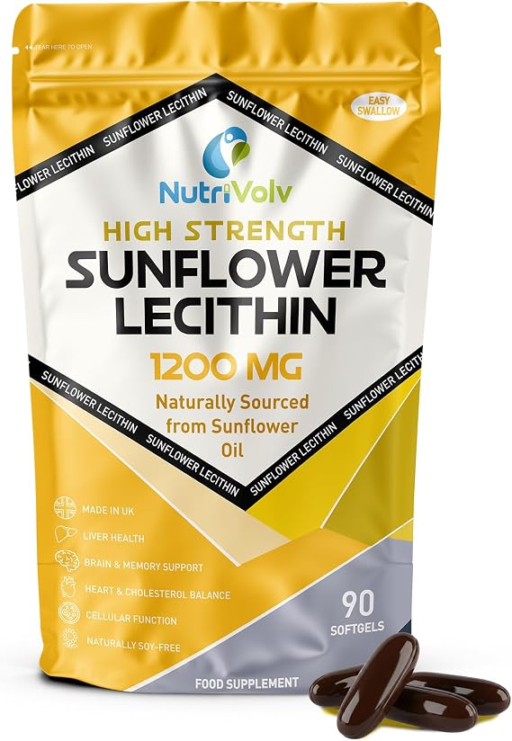 Sunflower Lecithin 1200mg | 90 Softgels (3 Month Supply) | Soy-Free & Naturally Sourced | Brain, Liver & Heart Health | Cellular Function & Fat Metabolism Support | Pure & Potent | by NutriVolv