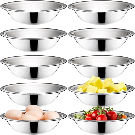 Okllen 10 Pack Small Stainless Steel Bowls, 6 1/2 Inch Wide Kitchen Metal Bowl with Flat Base, 3/4 Quart Prep Bowls for Meal Prep, Cooking, Serving, Baking