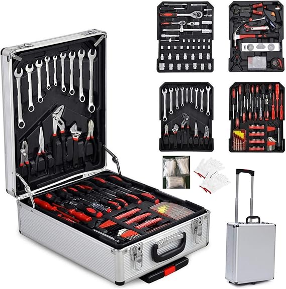 799 Piece Tool Kit with Rolling Tool Box,Household Hand Tool Set with Aluminum Trolley Case Tool Set,Auto Repair Tool Sets