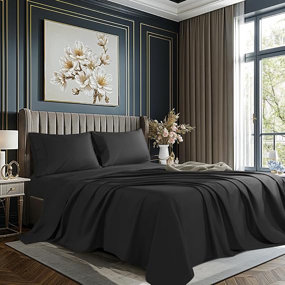 100% Egyptian Cotton Sheet Set, 16 Deep Pocket, Black Full Size