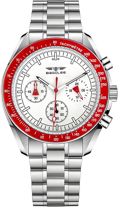 Mens Stainless Steel Chronograph Watch, 42mm Tachymeter Bezel, Quartz Movement, 30M Water Resistant, Luminous Hands, Mineral Glass Bracelet Timepiece