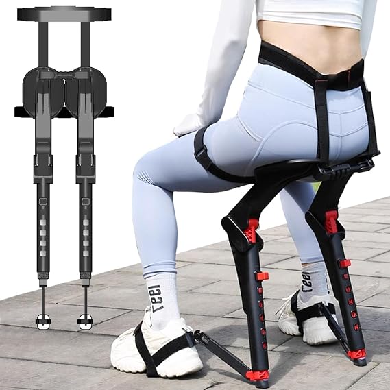 Adjustable Chairless Wearable Invisible Chair, Invisible Chair Wearable Exoskeleton Human Wearable Seat, Camping Outdoor Fishing Stool Bear up to 150kg (Black)