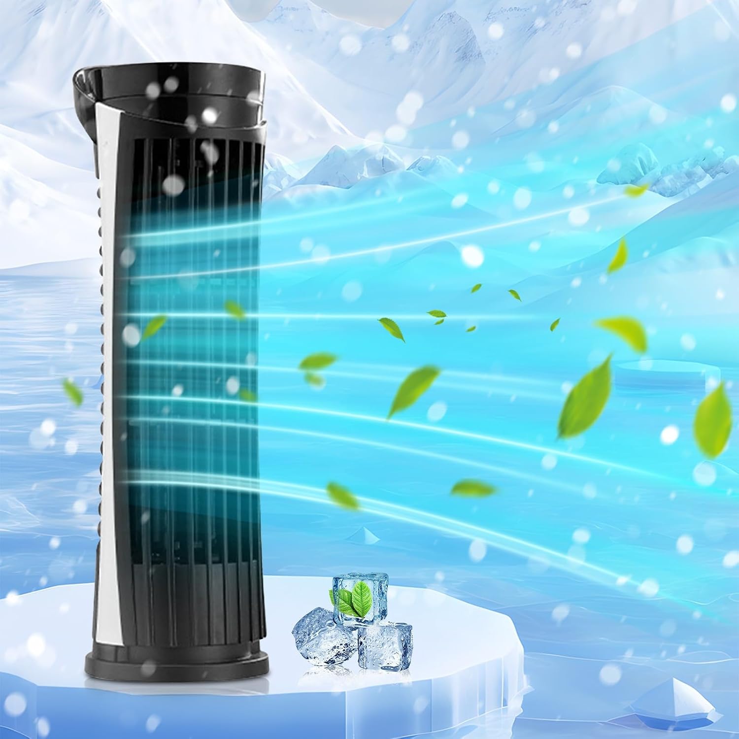 Bladeless Tower Fan USB Desk Cooler Portable Standing Fan Small Quiet Vertical Electric Fans Personals Conditioner Fan Stand up Tower Fans for Bedroom Home Office Room Stand up Oscillating Fan Black