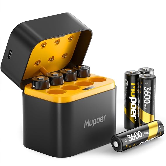 Rechargeable Battery AA Lithium 3600mWh with Charger,8Pack 1.5V Lithium AA Battery for Blink Outdoor Camera,Double A Rechargeable Batteries High Capacity,2A Li ion Batteries with Charging Box for Xbox