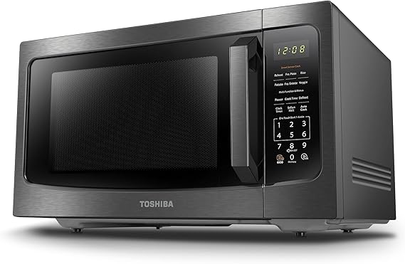 TOSHIBA Microwave Oven with Smart Sensor, 1.6 Cu.Ft, 1200W | Position Memory Turntable, Sound On/Off, Countertop, 13.6" Turntable, Black Stainless Steel