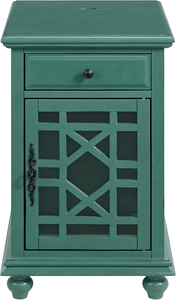 Martin Svensson Home Elegant Power Chairside End Table, 24 in x 16 in x 25 in, Antique Teal