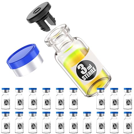 Sterile Empty Vials with Separate Rubber Stopper and Burr-Free Aluminum Plastics Cap,Need to Crimped with Pliers Individually Packaged 20pcs By ZHANXUBIO (3ml)