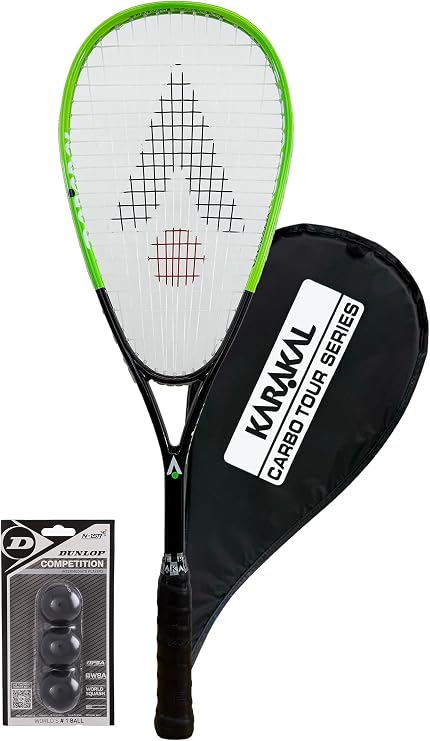 Karakal Carbo Tech Hybrid Squash Racket, Protective Cover + Squash Ball option