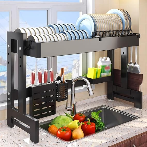 Expandable Adjustable Dish Drying Rack Over Sink, Kitchen Storage Rack, 3-Level Height，for Most Kitchen Sinks Space-Saving(Single-Layer)