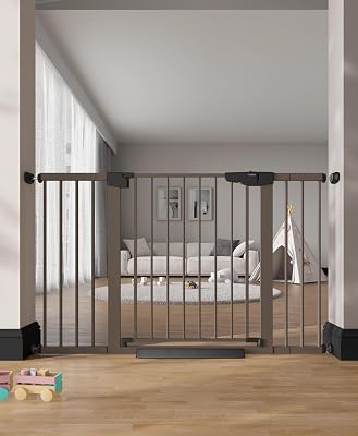 Cumbor 29.746 & Up to 51.5 Baby Gate & Pet Gate Bundle, Extra Wide Safety Gates with Dual-Lock, Auto-Close, Pressure or Hardware Mount for Stairs & Doorways
