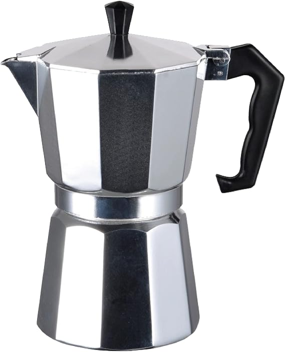 J&V TEXTILES Stovetop Espresso and Coffee Maker, Moka Pot for Classic Italian and Cuban Cafe Brewing, Cafeteria, (3-Cup)