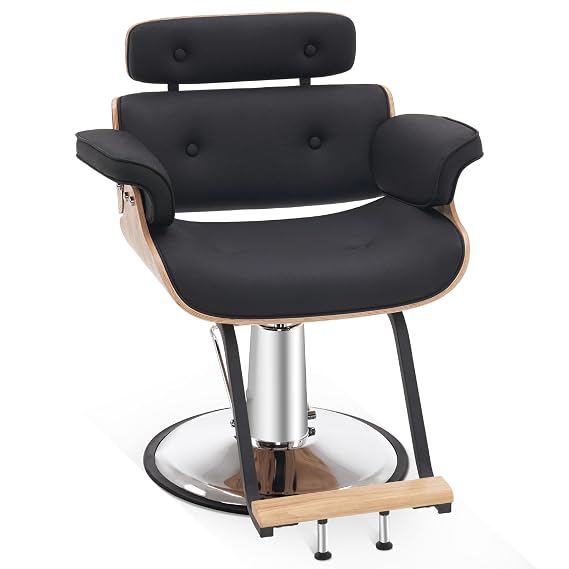 BarberPub Bend Wooden Salon Chair for Hair Stylist, 8261 (Black)