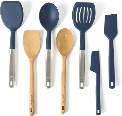 Calphalon Prime 7 Piece Sillicone and Teak Wood Kitchen Tool & Gadget Set - Navy Blue