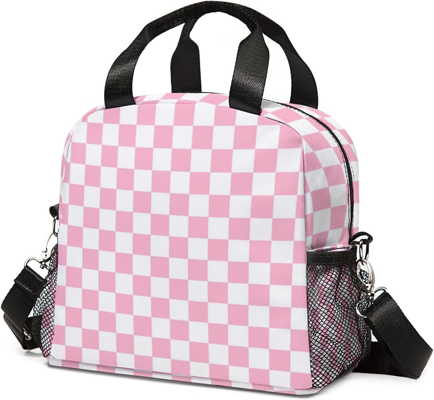 Lunch Bag Insulated Lunch Box ReusableWashableDurable Lunchbox Lightweight Lunch Tote Bag Pink Checkered, One Size