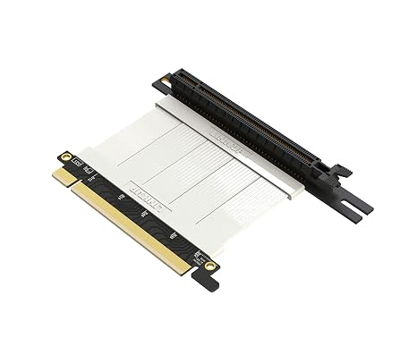 LINKUP - Ultra PCIe 4.0 X16 Riser Cable [RTX4090 RX6950XT x570 B550 Z690 Tested] Shielded Extreme High-Speed Vertical Mount Gaming PCI Express Gen4Left Angle Socket (5cm) 3.0 Gen3 CompatibleWhite