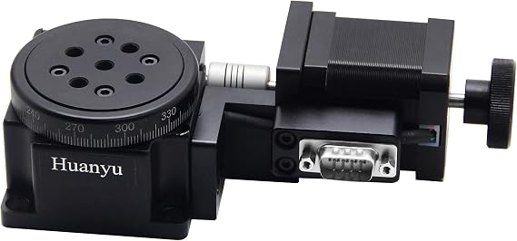 Huanyu Optical Rotating Platform 60mm Electric Motorized 360 Rotation Stage High Precision min 18 with Scale Worm Gear Anodized Surface