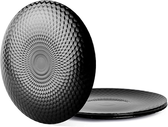 LaGlint 7.5 inch Appetizer Plate Set of 6, Opal Glass Round Geometric Faceted Small Black Plates for Salad Dessert, Kitchen, Dishwasher and Microwave Safe