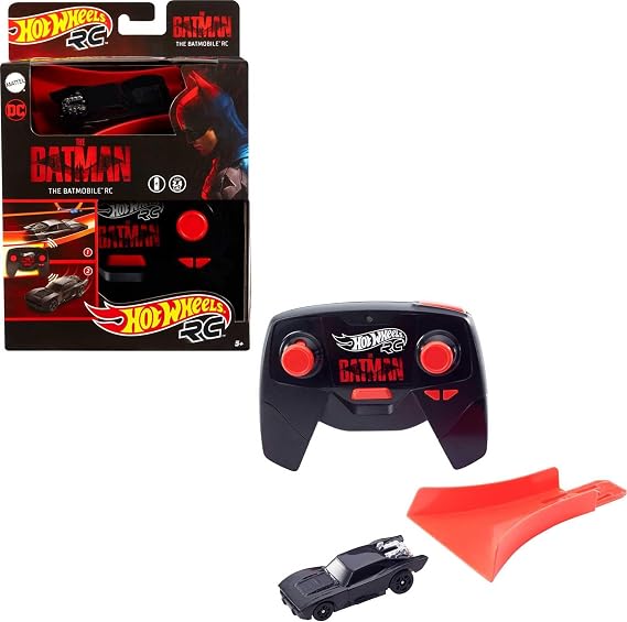 Hot Wheels Toy Car RC, 1:64 Scale Remote- Control The Batman Batmobile from The Movie, USB Rechargeable Controller, On- or Off-Track Racing