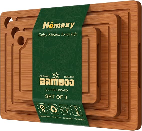 Homaxy Bamboo Cutting Board for Kitchen Set of 3
