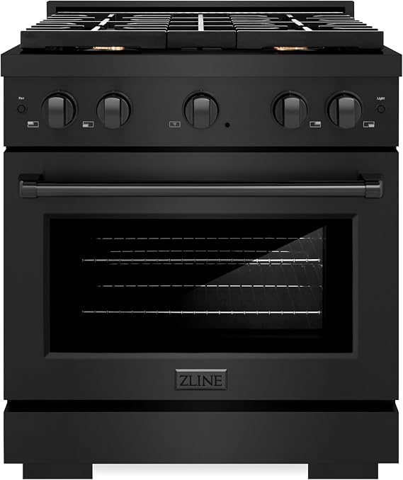 ZLINE 30 in. 4.2 cu. ft. Paramount Dual Fuel Range with Gas Cooktop and Electric Convection Oven in Black Stainless Steel with 4 Brass Burners (SDRB-BR-30)