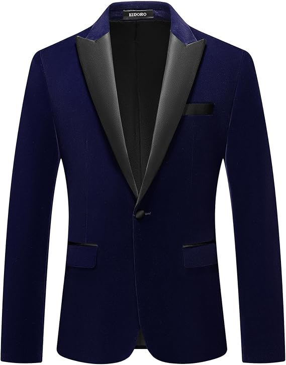 Mens Velvet Blazer Slim Fit Suit Jacket for Men Peaked Lapel One Button Tuxedo Blazer Wedding Prom Dinner