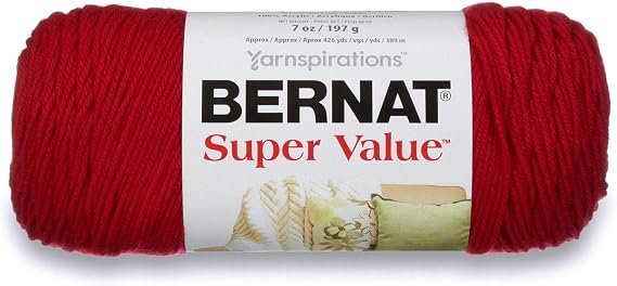 Bernat Super Value Yarn, 7 oz, Gauge 4 Medium Worsted, Cherry Red