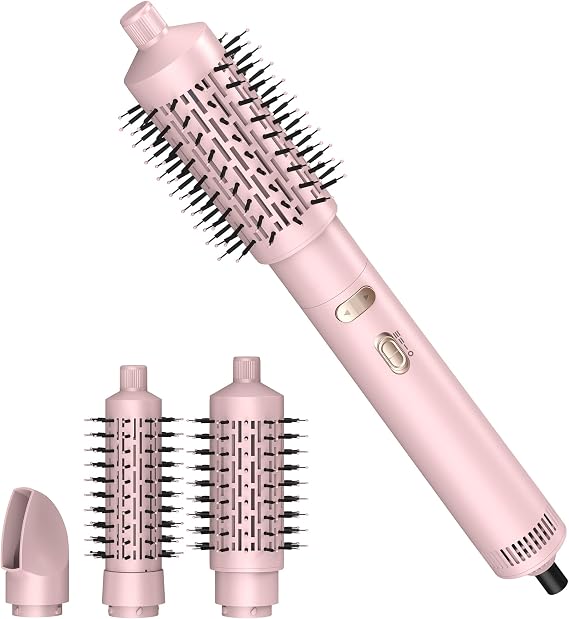 4 in 1 Rotating Hair Dryer Brush, Negative Ionic Spinning Brush Blow Dryer with Detachable Brush(2" & 1.5"),3 Heats and 2 Speeds