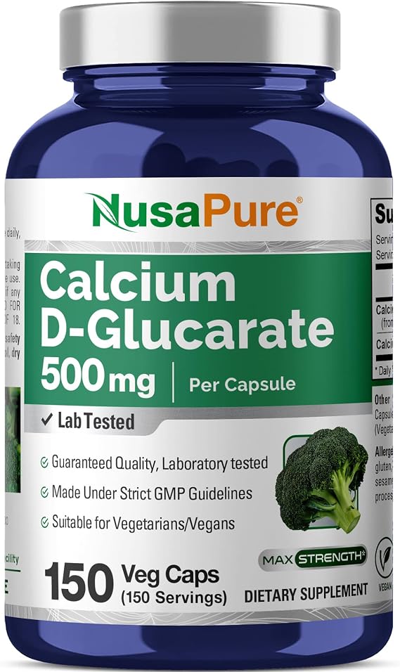 Calcium D-Glucarate, Vegan, Gluten-Free, 500mg, 150 Veg Caps - 150 Servings | Dietary Supplement Formula, Calcium D-Glucarate, Suitable for Adults, Manufactured in a cGMP Registered Facility USA