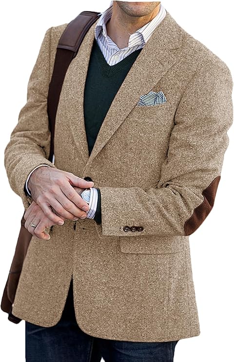 Men's Tweed Blazer Suit Jacket Autumn Blazer Male Vintage Short Trench Coat
