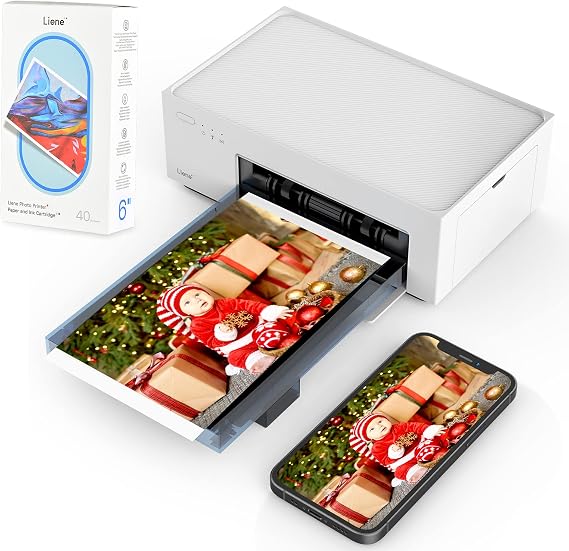 Liene 4x6'' Photo Printer Bundle (60 pcs +2 Ink Cartridges), Wi-Fi Picture Printer, Photo Printer for iPhone, Android, Smartphone, Computer, Dye-Sublimation, Portable Photo Printer for Home Use