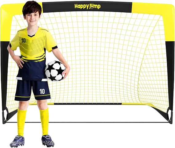 Happy Jump Pop-Up Football Goal - Foldable for Children & Adults 1 or 2 Goals: 120 x 90 / 152 x 110 / 213 x 152 cm Optional with Ball Pump Hat & Target For Garden & Gift
