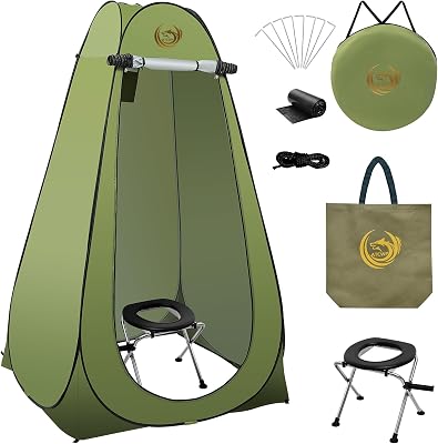 Portable Toilet Kit for Adults with Stainless Steel Toilet & Pop Up Privacy Tent, Instant Portable Outdoor Shower Tent Changing Room with Carry Bag