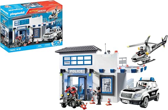 PLAYMOBIL Action Heroes 71602 Police Station with Vehicles, Large Command Centre with Police Helicopter and Many Exciting Details, Action-packed Toy for Children from 4 Years