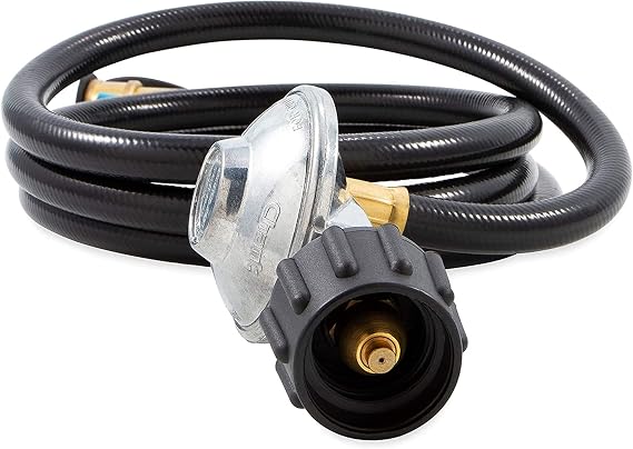 Camco Regulator with 6 Foot Propane Hose and Female Quick Connect Acme Nut for Low Pressure Gas Appliances, Black (Gas Bottle Sold Separately)