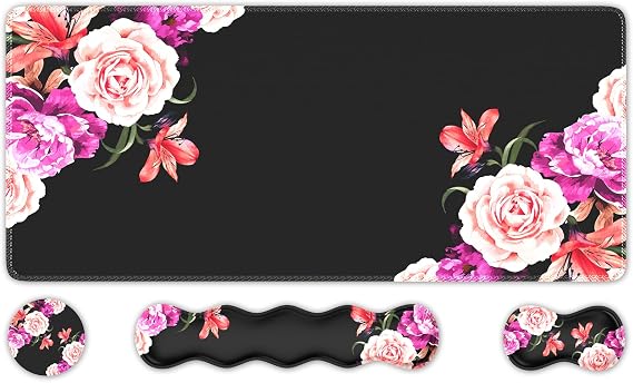 iLeadon Mouse Pad Set, Peony Flower Desk Mat for Keyboard and Mouse