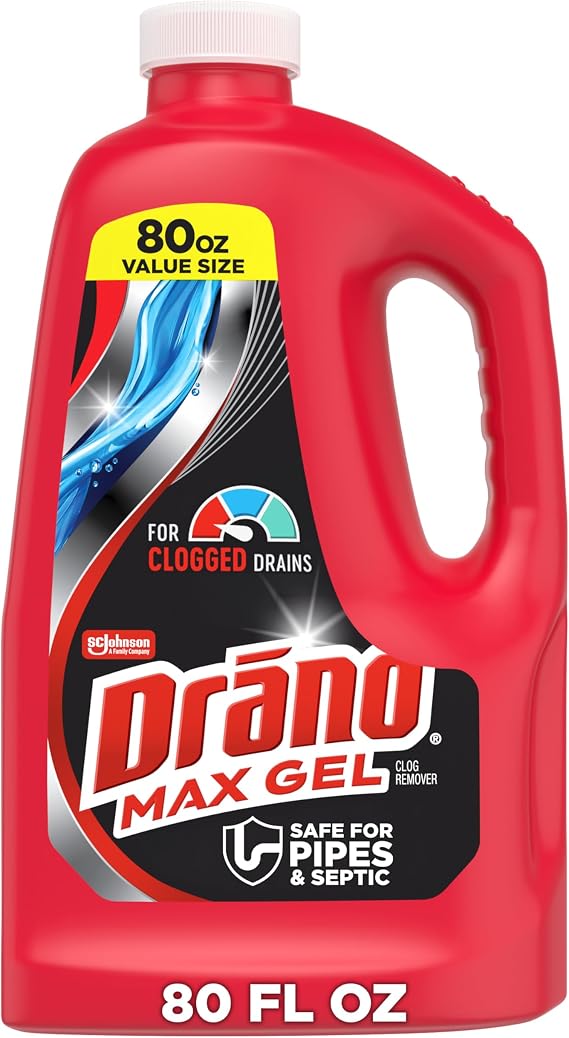Drano Max Gel Drain Clog Remover & Cleaner, Safe for All Pipes/Septic, 80oz