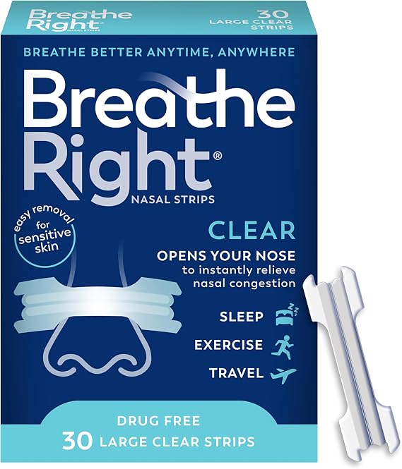 Breathe Right Nasal Strips, Relieves Nasal Congestion, Large, Clear, 30 ct