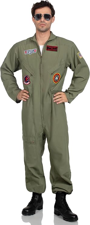 Leg Avenue Mens Licensed Top Gun Flight Suit Costume, SML/MED, Khaki/Green