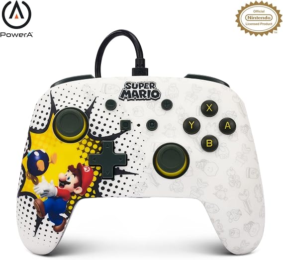 PowerA Nintendo Switch için PowerA Gelişmiş Kablolu Kumanda - Bob-omb Blast, Beyaz/Siyah
