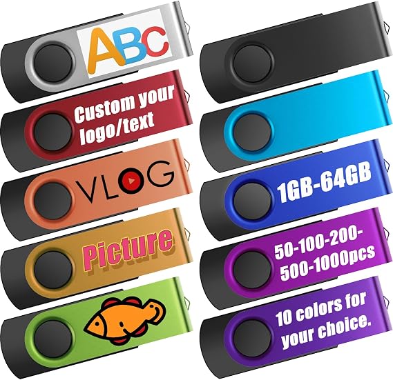 Kepmem Custom USB Flash Drive 256MB 200 Pack Customized USB Drive with Logo Print for Promotional Customizable Thumb Drive for Branding Personalized USB Stick for Celebrating/Wedding with Lanyard