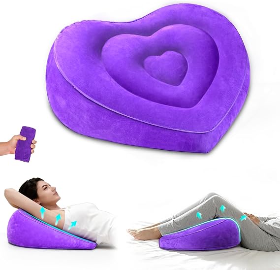 Leg Elevating Pillow - Heart Shape, Leg Elevation Pillows for Swelling Blood Circulation, Inflatable Wedge Pillow for Traveling, Wedge Pillow for Legs Foot Pain Relief Acid Reflux, Easy Carry Storage