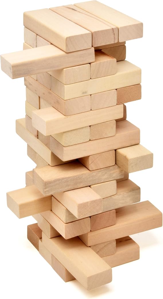 Number 1 in Gadgets Timber Tower Wood Block Stacking Game, 48 Piece Classic Wooden Blocks for Building, Toppling and Tumbling Games, Deluxe Stacking Game