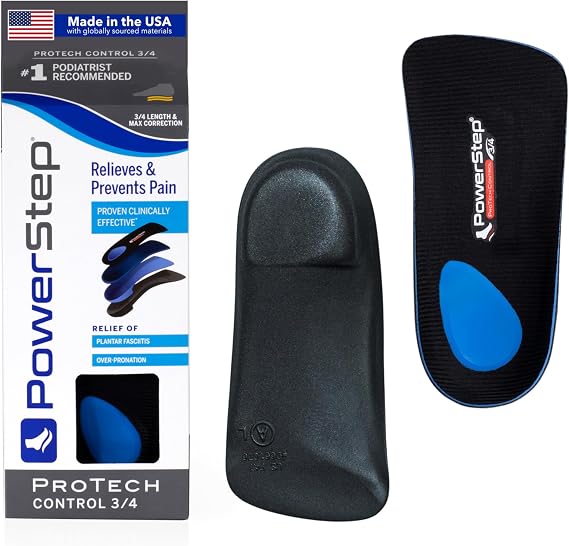 PowerStep ProTech Control 3/4 Orthotic Inserts - Medical Grade Orthotics For Overpronation, Plantar Fasciitis & Arch Pain - Moderate Cushioning, Premium Foam Heel - Made in the USA (M 9-9.5 W 11-11.5)