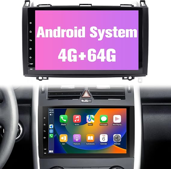 Radio for W639: 64G Double Din Car Stereo with Bluetooth AM FM Wireless Carplay Auto for Mercedes Benz W169 2004-2012, 9" Touch Screen Android System Head Unit Play with Backup Camera FMAM for Apple