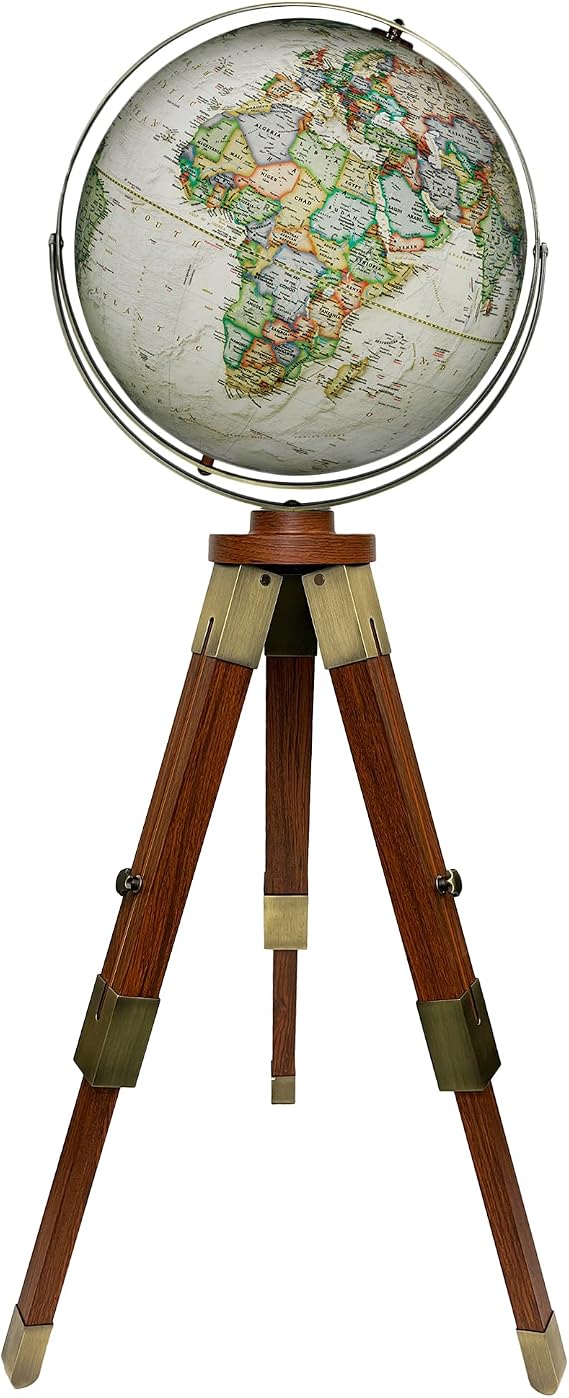 Replogle World Globe with Stand 16 Inch Floor Globe - Antique,Raised Relief Globes For Children and Kids Classroom Decor,Made In USA