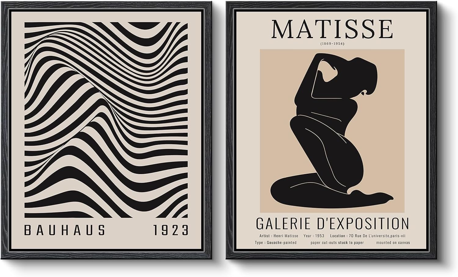 VIYYIEA Two Black Framed Matisse Wall Art, Bedroom Living Room Modern Minimalist Art Decor, Abstract Women Lines Canvas Prints Paintings, Home Modern Abstract Decor, 9x11 Inches, Set of 2