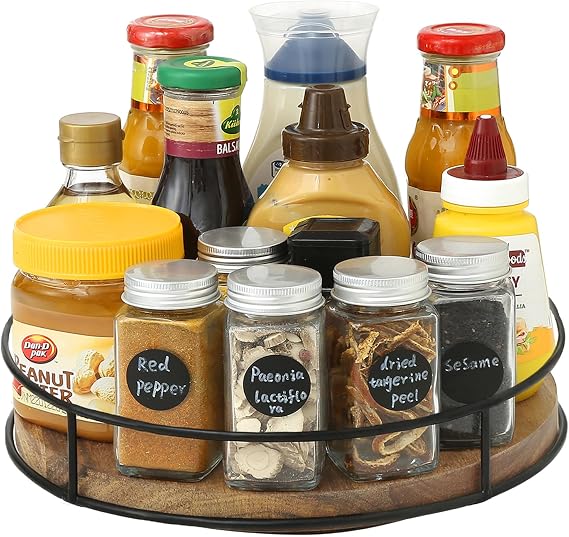 Wooden Turntable Organiser Lazy Susan Turntable Kitchen Organiser 26 cm