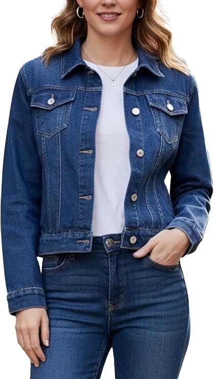 TDiooCor Jean Jacket Women With Pockets | Jean Jacket Cropped Lightweight Long Sleeves Fashion Denim Western Shacket Classic Fall Coats