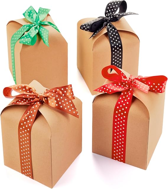 Brown Kraft Cookie Boxes with Ribbons (20 Pack) Small Christmas Gift Boxes