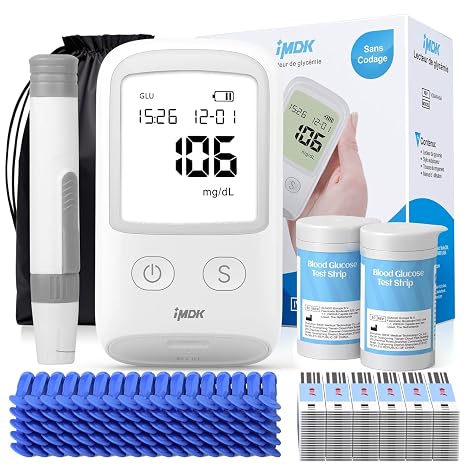 Blutzuckermessgerät-Set (mg/dl) 𝐊𝐥𝐢𝐧𝐢𝐬𝐜𝐡 𝐩𝐫ä𝐳𝐢𝐬𝐞𝐬 Blutzuckermessgerät mit 50 Teststreifen 50 Lanzetten und 1 Stechhilfe – codierungsfrei & großes Display